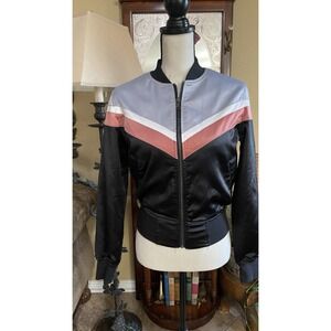 Express Bomber Jacket Satin Silky Quilted Women's Small Y2K Black Gray EUC Sz XS